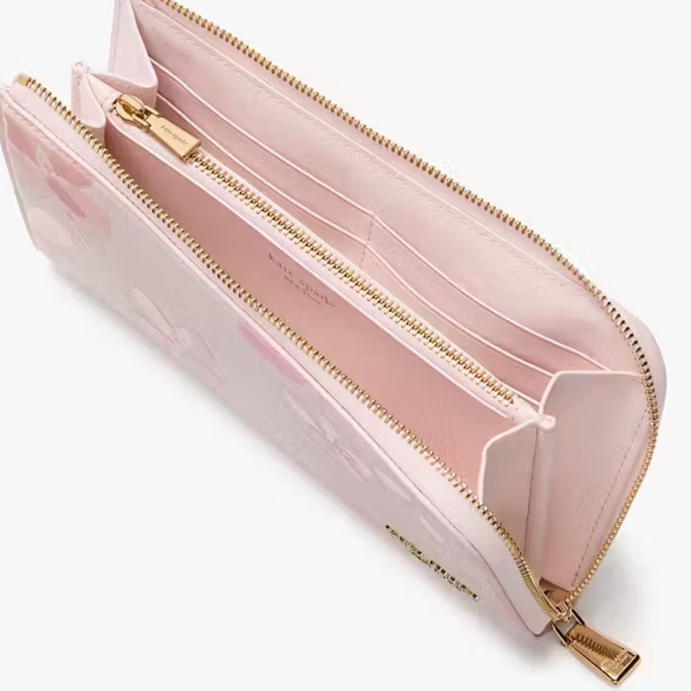 KATE SPADE Pink Devin Spring Pansies Zip-around Continental Wallet NWT - Picture 3 of 6